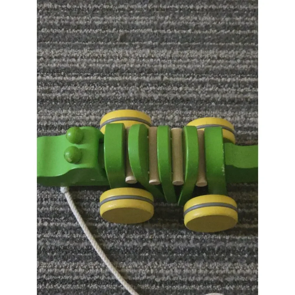Vintage Plan Toys Dancing Alligator Crocodile Wooden Pull Toy For Kids W/ String
